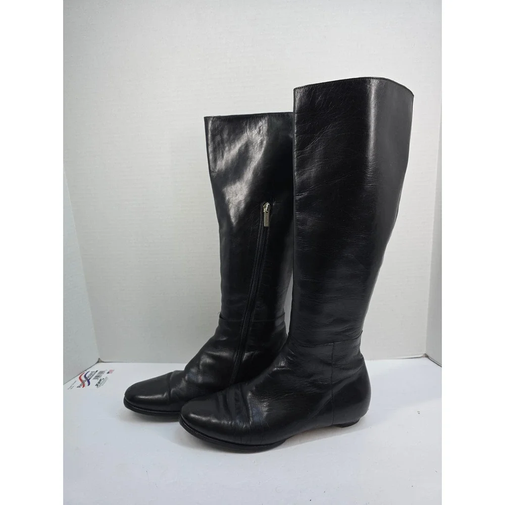 Jimmy Choo Black Leather Tall Knee High Boots Flat Wedge Italy Womens 38.5